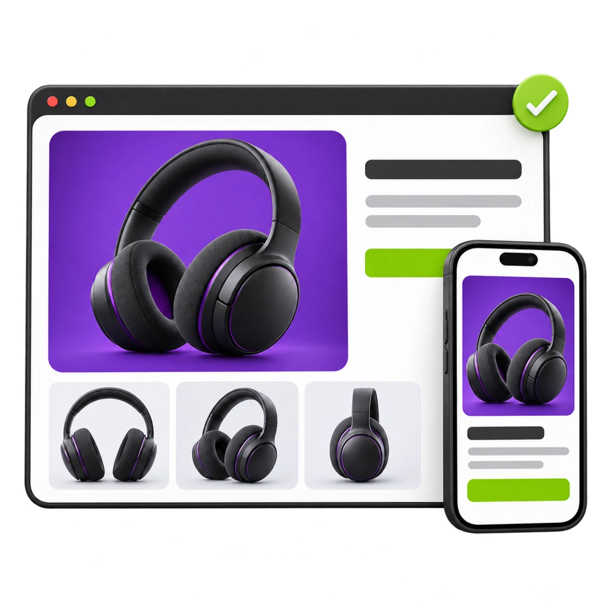 Ecommerce product listing displayed across desktop and mobile screens.